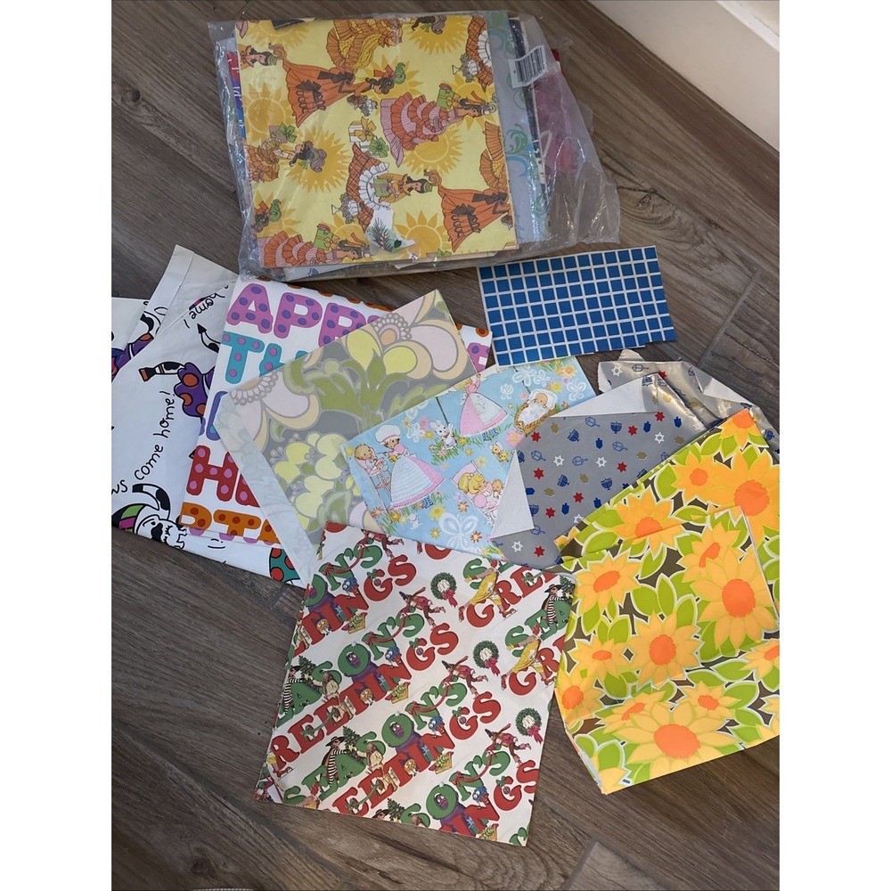 Lot of Vintage Birthday  Holiday Easter Wrapping Paper, Folded Sheets‎